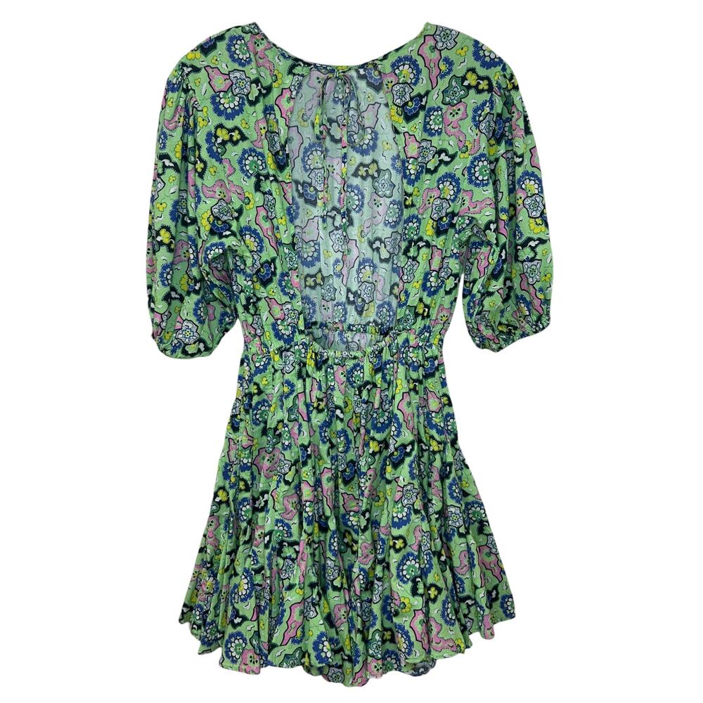 Rhode Women's 'Molly' Mini Dress Mosaic Floral Grass Flowy Open-Back Green Small - Picture 3 of 13